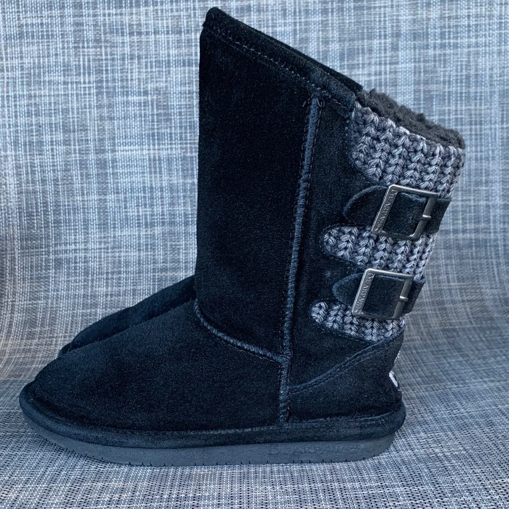 BearPaw Boshie Black Suede Cozy Winter Boots Girls size 1